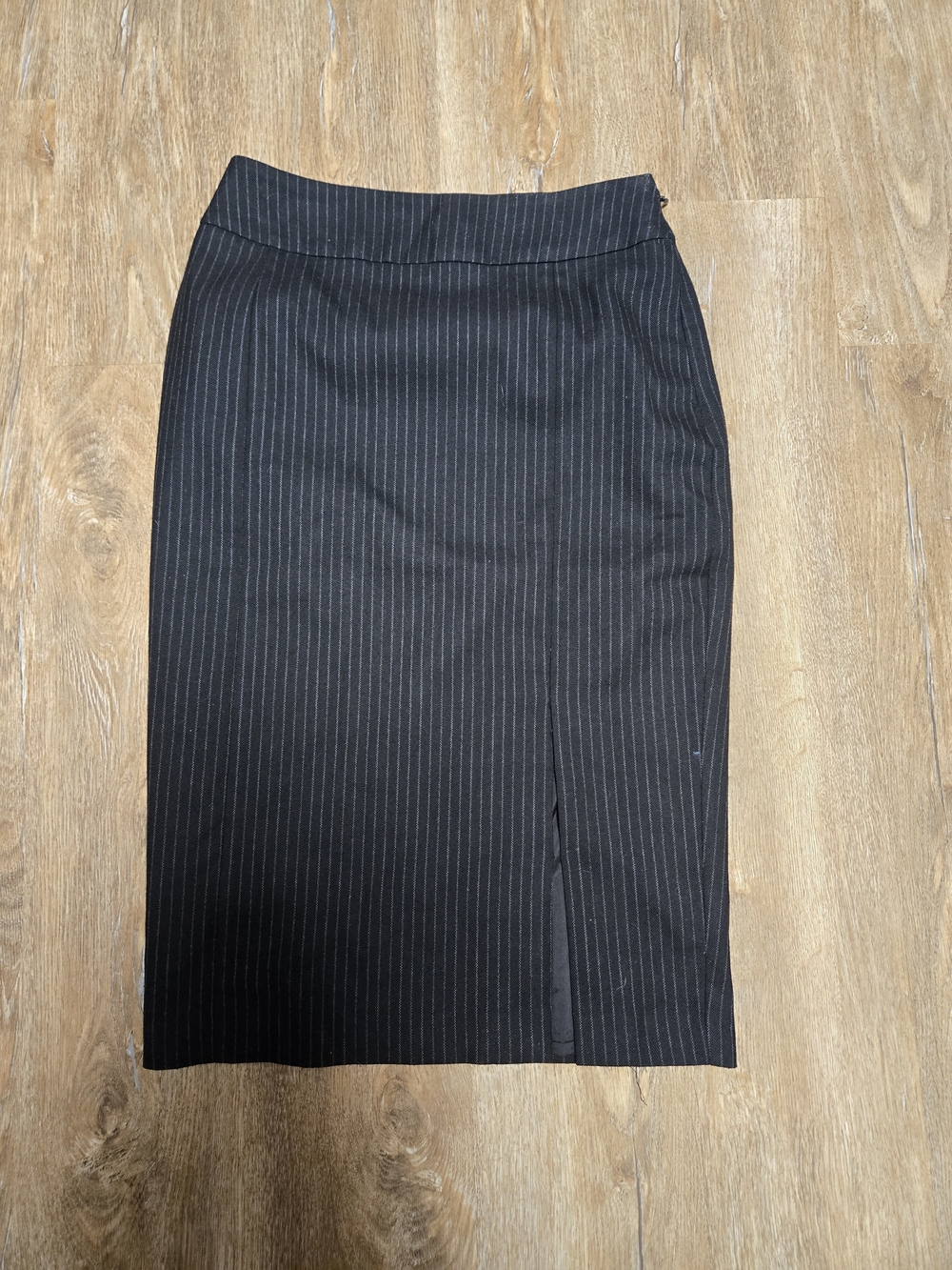 le chateau Black Pinstripe Pencil Skirt with Subtle White Stripes